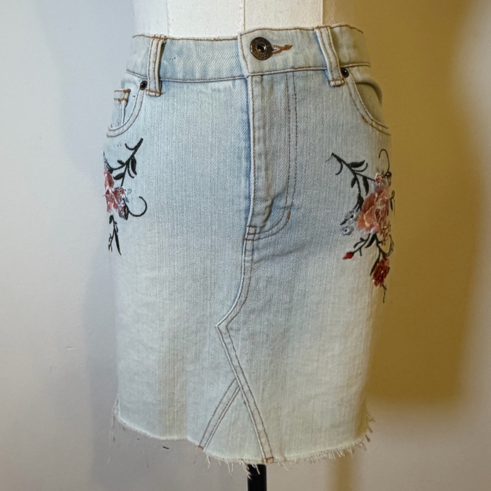 Bardot Junior Girls Floral Embroidered Denim Skirt Size 14